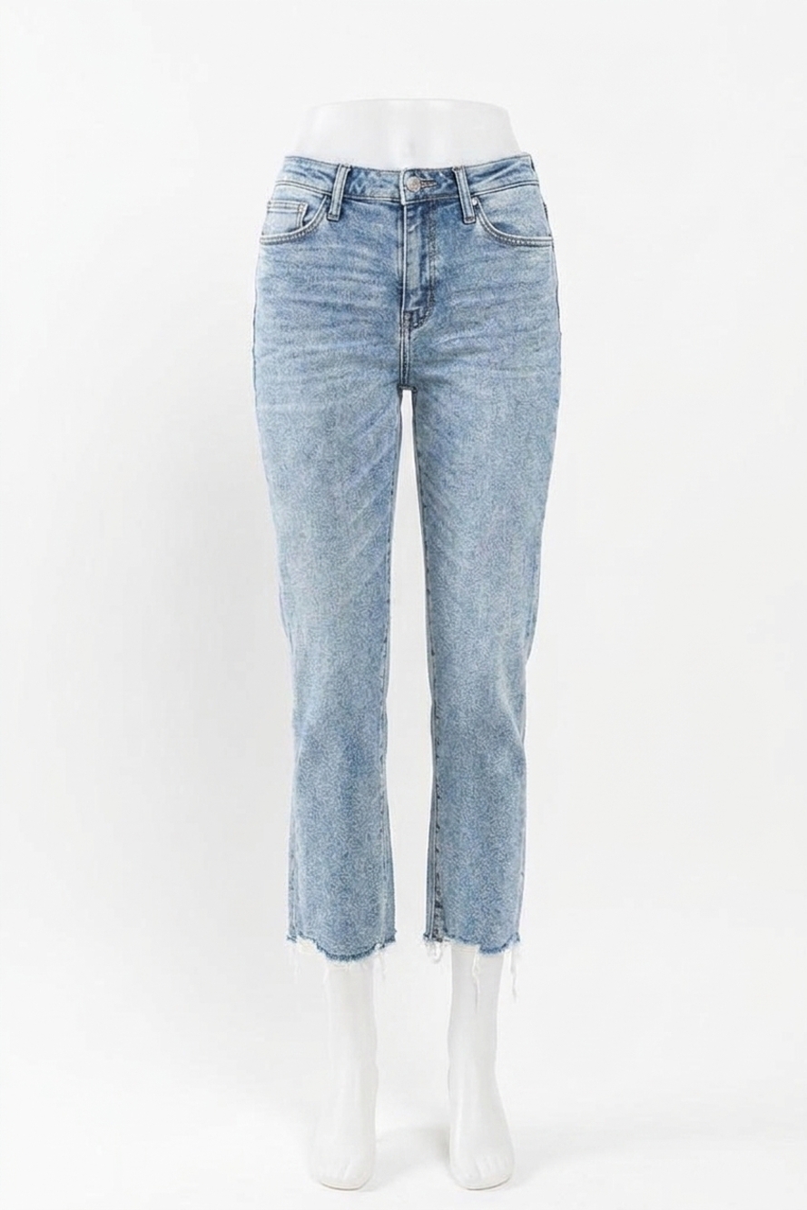 NEW FLYING MONKEY high rise cropped distressed hem straight jeans in ergonomical